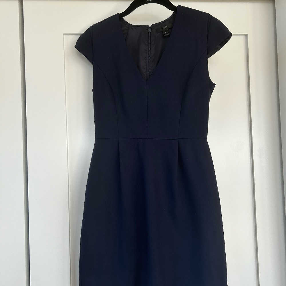 J Crew Cap Sleeve Sheath Dress Navy Blue 0P